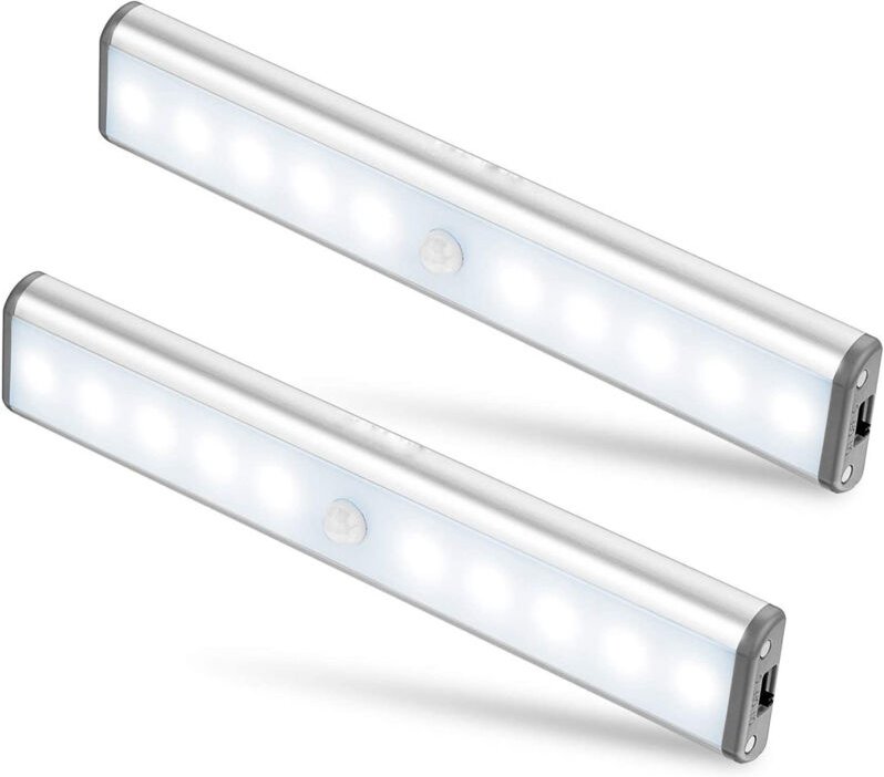 2er Set 10 LED Lampen, Kabellos, USB Wiederaufladbar, Magnetisch, Bewegungsmelder, 2 Leuchtmodi, Tragbar. Schranklicht, ...