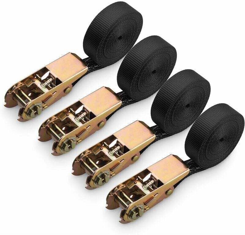 4-teilige Ratschengurte, Polyester-Ratschengurt für Motorrad, Auto, Fahrrad, Anhänger, 800 kg Kapazität, 6 m x 25 mm – S...