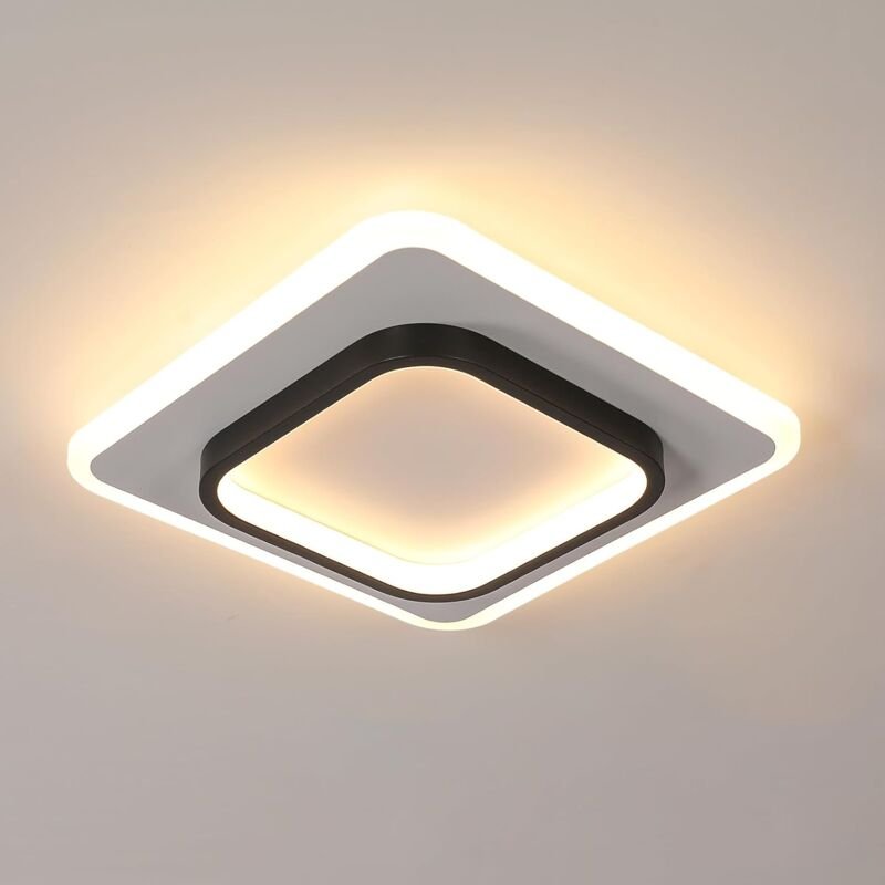 Comely - Moderne LED-Deckenleuchte aus quadratischem Acryl, schwarz und weiß, geeignet für Badezimmer, Wohnzimmer, Schla...