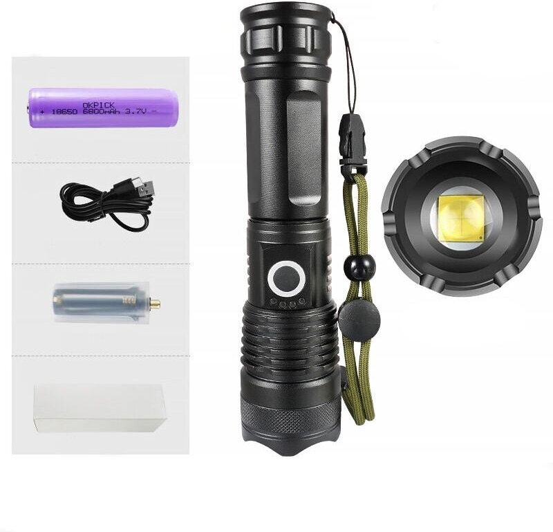 Ultrastarke LED-Taschenlampe, wiederaufladbar über usb, extrem helle taktische Taschenlampe, 5 Modi, zoombar, wasserdich...