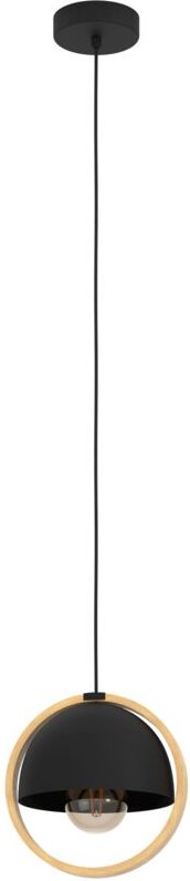 Hängelampe Callow, Pendelleuchte Esstisch 1-flammig, Esszimmerlampe aus Metall in Schwarz mit Ring aus Holz in Natur, FS...