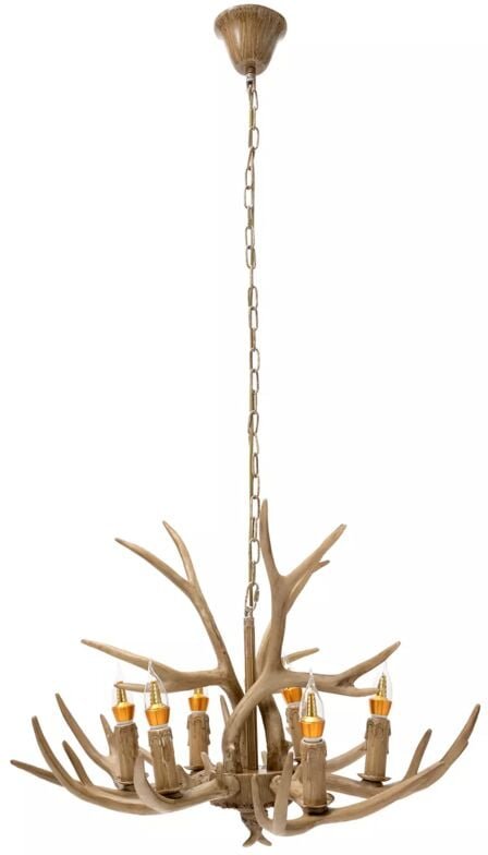 Retro Geweih Kronleuchter 6-Kopf Harz Hirschgeweih Hängelampe Deckenlampe Geweihlampe Pendelleuchte E14