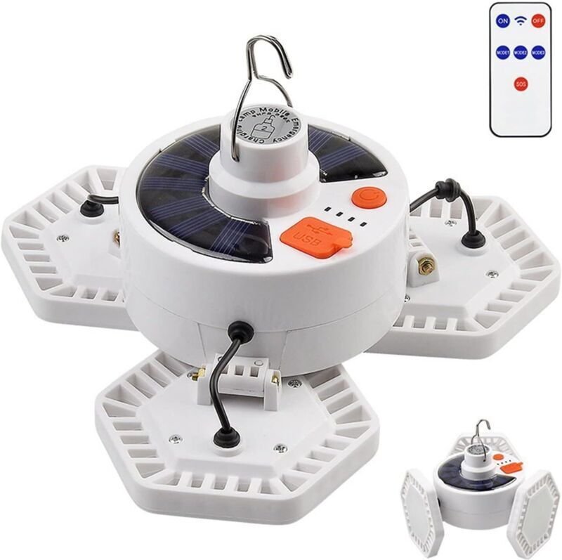 Lampe Solaire LED Lumineuse, Lampe De Camping Pliable Rechargeable par USB Lanterne Extérieure avec Télécommande Lampe D...