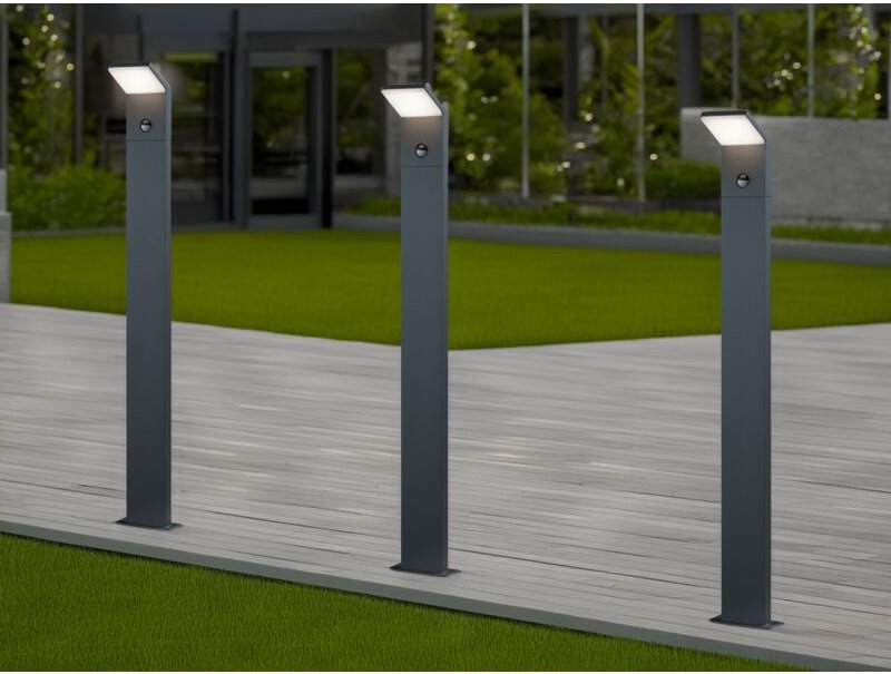 Led Pfostenleuchte mit Bewegungsmelder im 3er set Anthrazit IP54 H.100 cm
