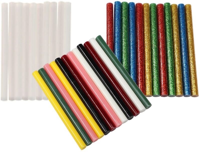 Klebestifte 32er Set transparent bunt Glitzer 7,2mm x 100mm Heißklebepistole Heißklebesticks
