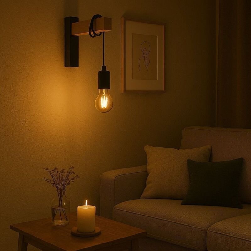 NORFOLK Wandleuchte für den Innenbereich, Schwarz und Holz, E27