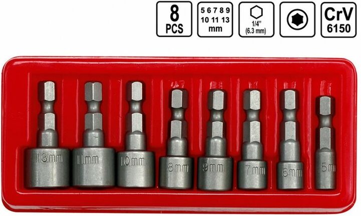 Nuss Stecknuß Bit Satz 5-13 mm für Akkuschrauber 8 tlg