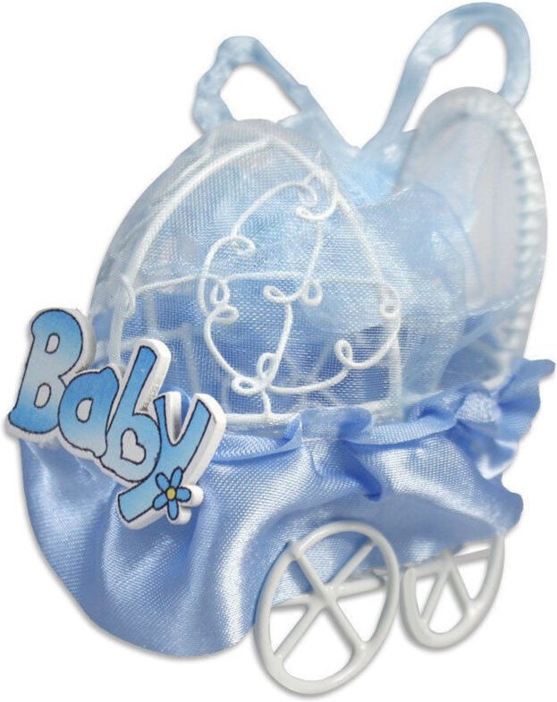 Trade Shop Traesio - Trade Shop - Party-Geschenkset, Metall, Kinderwagen-Konfettihalter, Geburt, Baby, Taufe, Blau -