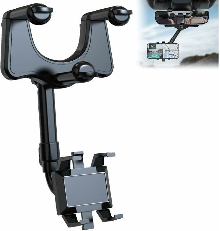 Support Telephone Voiture Retroviseur, 360°Rotatif Rétractable Support Smartphone Voiture, Support Portable Voiture pour...