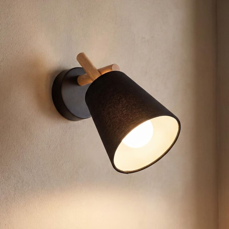 Wandlampe Schwarz Stoffschirm E27 Wandleuchte VAIO