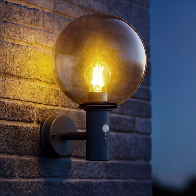 Außenwandleuchte led Wandlampe mit Bewegungsmelder Fassadenlampe, Edelstahl anthrazit Glaskugel rauch, 7W 806lm warmweiß...