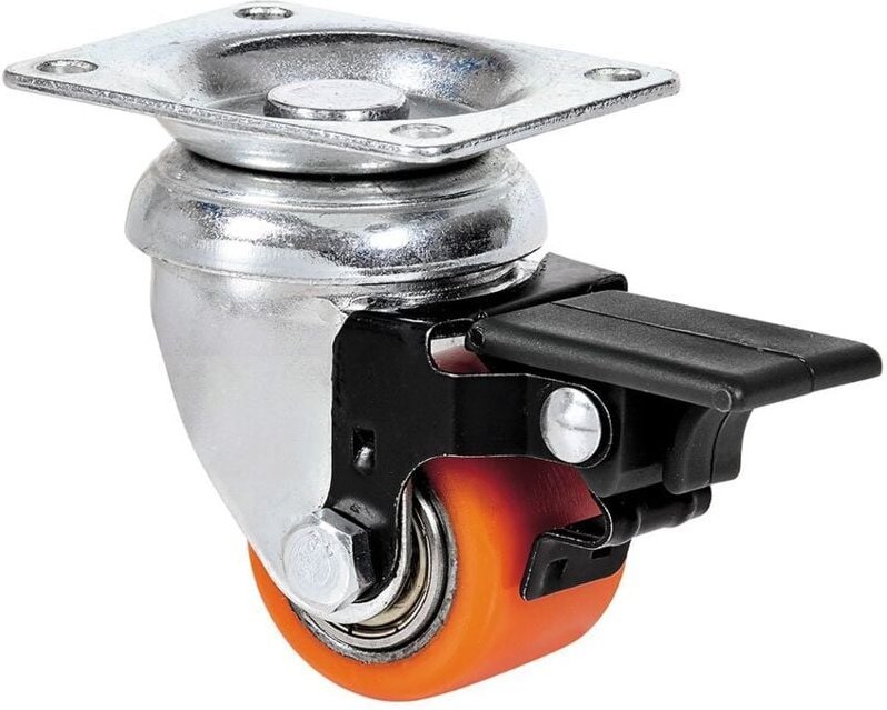 Lenkrolle mit Platte und Feststeller, Kugellager, orange, max. Tragkraft 100 kg, ø 3,5 cm