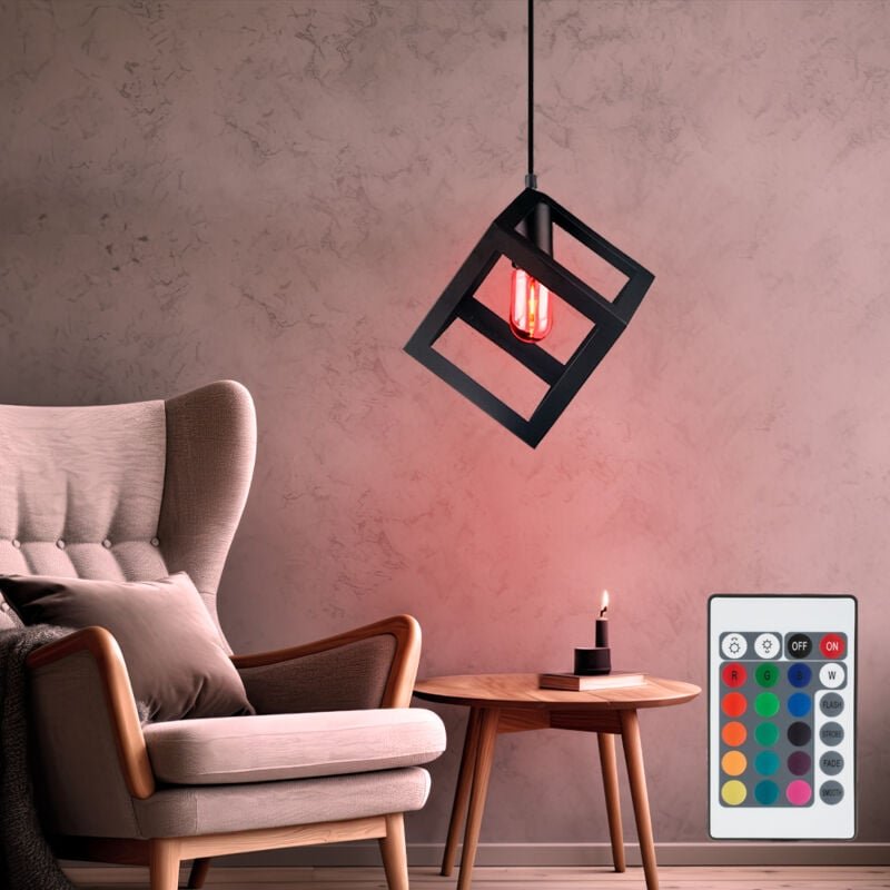 Hänge Decken Leuchte Käfig Wohn Zimmer Pendel Lampe fernbedienung im Set inkl. rgb led Leuchtmitel
