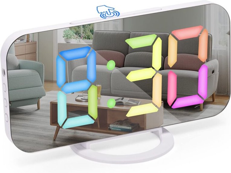 Dimmbarer Wecker mit LED-Anzeige, Digitaluhr, Digitaler Wecker mit Farbschriftarten, Alarm, Schlummerfunktion, Nachttisc...