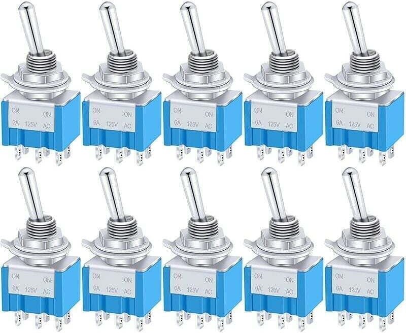10 Stück Mini-Kippschalter ein/aus/ein 6 Klemmen 3 Positionen dpdt Metall-Wippschalter ac 125 v 6A für Auto lkw Boot MTS...