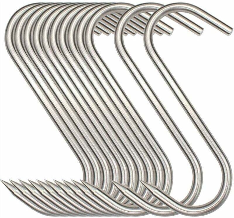 12er-Pack S-förmige Fleischerhaken – 15 cm – Edelstahl – Ideal zum Aufhängen von Fleisch, Fisch, Speck, Wurst usw.