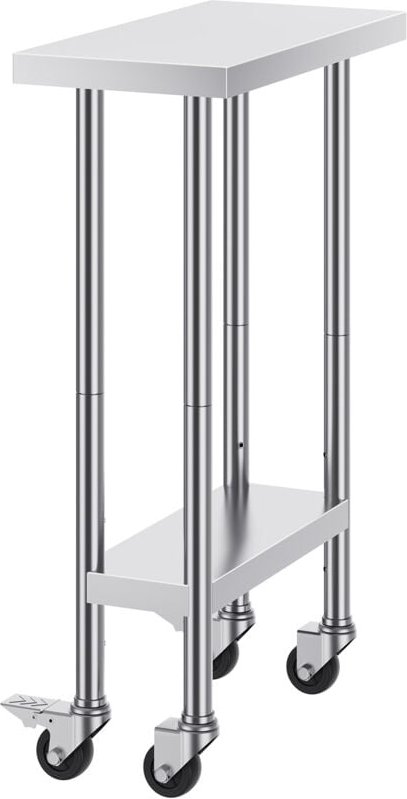 Arbeitstisch aus Edelstahl, 61 x 30 x 96,5 cm, 227 kg Tragkraft, 4 Räder, 3 einstellbare Höhenstufen, robuster Lebensmit...