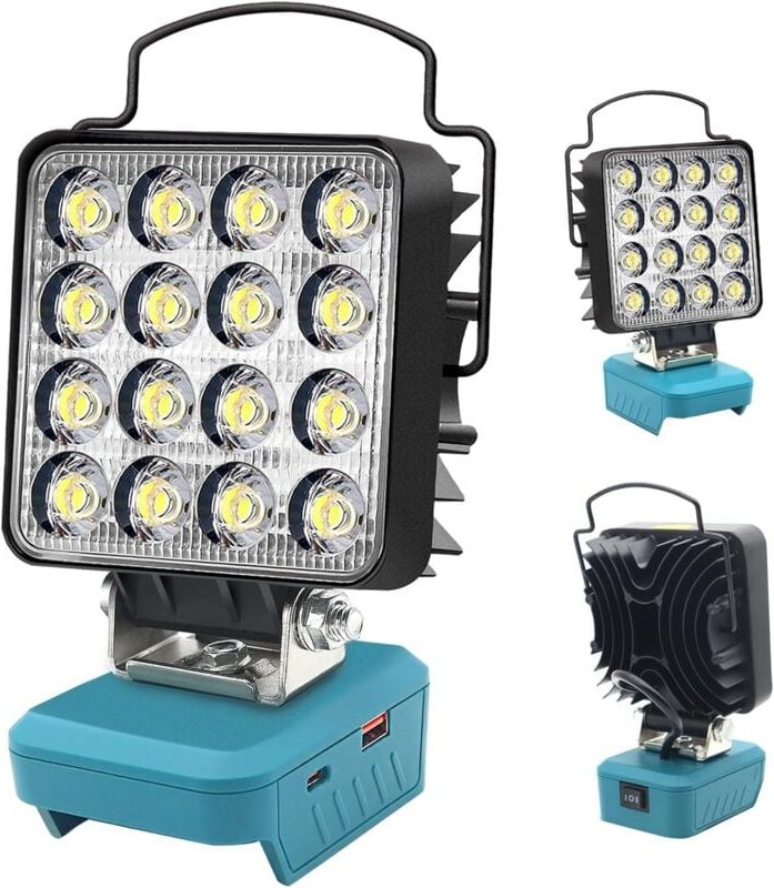 Thumbnail - Arbeitsleuchte, LED-Außenbeleuchtung, passend für Makita BL1830 Lithium-Akku, USB-C-Schnellladung (Akku nicht im Lieferu...