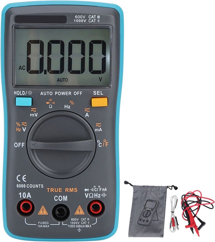 Digitales Multimeter mit True-RMS-Messung und automatischer Bereichswahl, AC/DC-Spannungsmesser, Widerstands- und Kapazi...