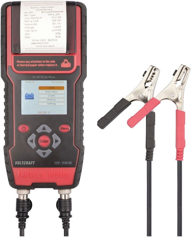 VC-BT12/24-Print Kfz-Batterietester 12 v, 24 v Batterieprüfung 243 mm x 110 mm x 59 mm - Voltcraft