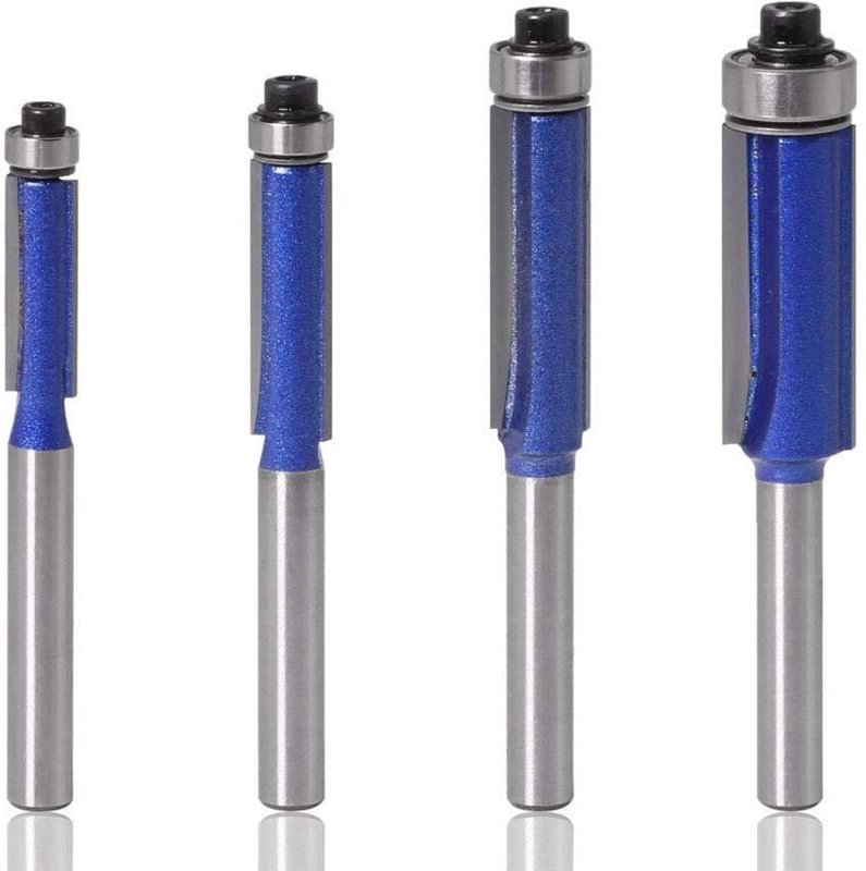 4 Stück Bündigfräser mit 6 mm Schaft, Kopierfräser mit Oberlager, Nutfräser, Holzbearbeitungsfräser, Schnittdurchmesser:...