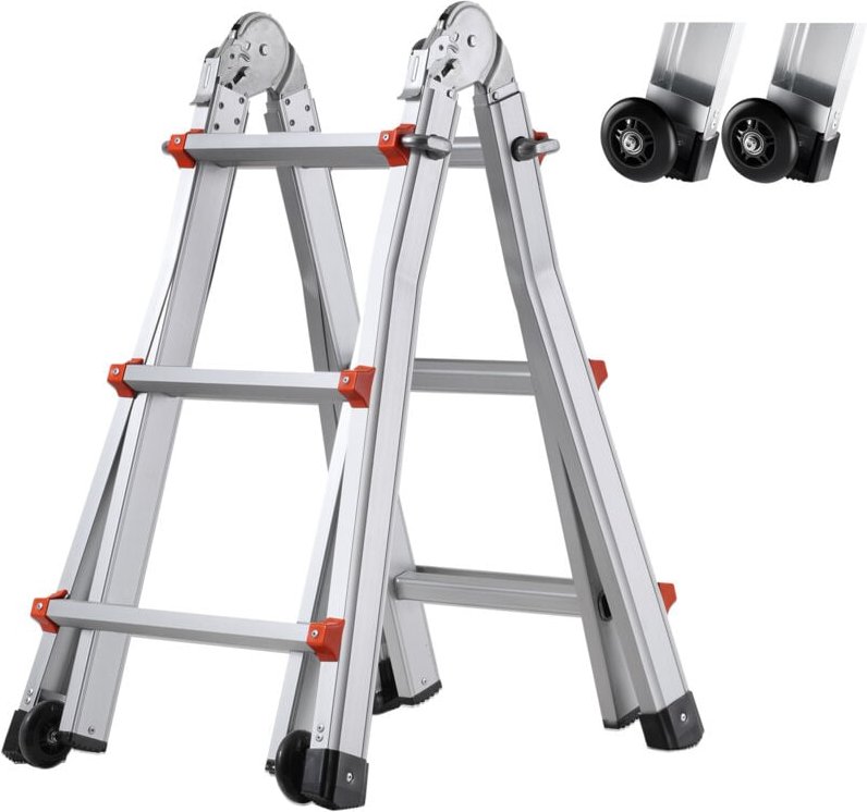 Thumbnail - 10 ft Teleskopleiter A-Rahmen, kompakte Aluminium-Ausziehleiter, multifunktionale zusammenklappbare Wohnmobilleiter für ...