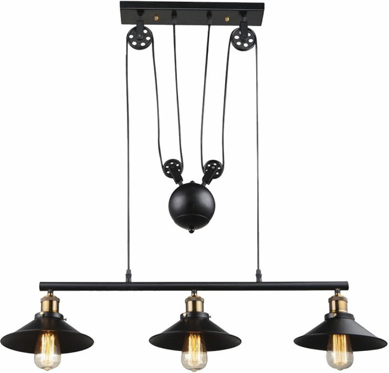 Pendelleuchte schwarz Esstischleuchte Landhaus Hängelampe höhenverstellbar mit Zugpendel, 3x 6W 3x 806 lm warmweiß, H 18...