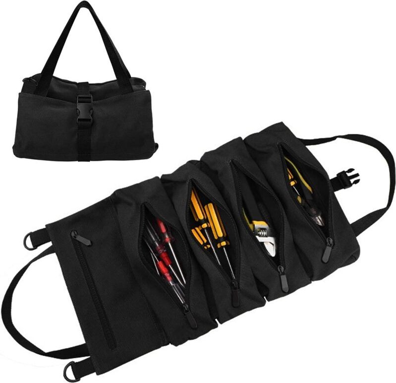 Werkzeugtasche, kompakte aufrollbare Werkzeugtasche mit 5 Reißverschlusstaschen, Schlüsseltasche, Werkzeug-Organizer-Eim...