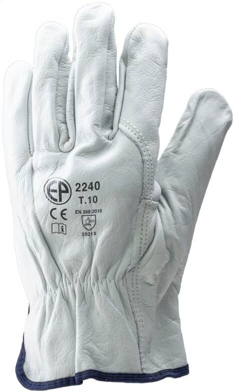 Pack mit 10 Paar Arbeitshandschuhen EUROSTRONG 2240 – Lederhandschuh aus Büffelvollleder – Daumen mit Palme, Größe 10