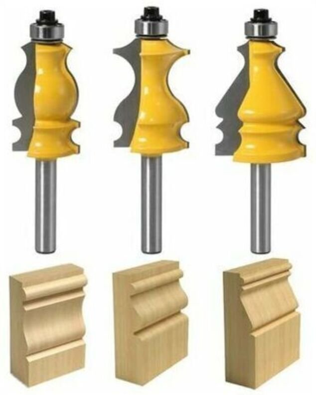 3er-Set Fräser für architektonische Zierleisten, 8-mm-Schaft, Holzfräser, Holzbearbeitungswerkzeug, Fräser