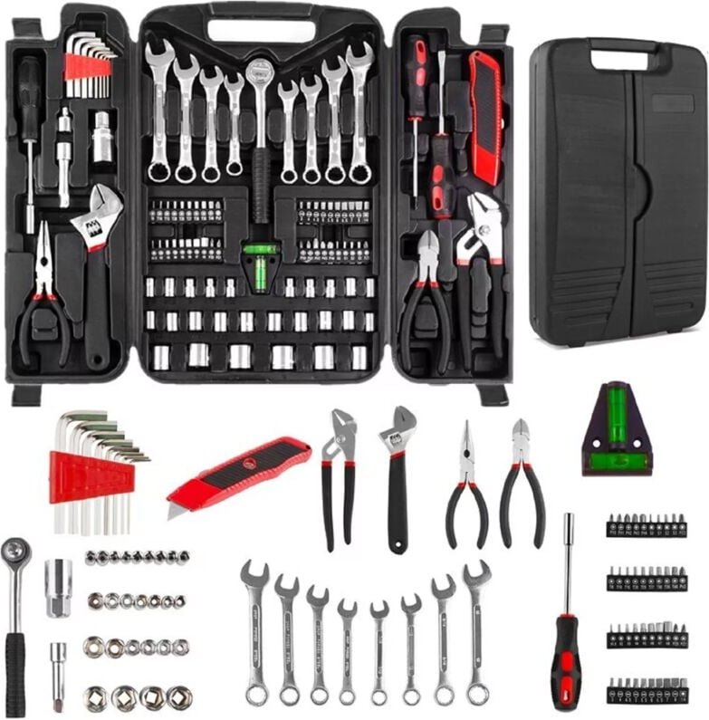95-tlg Werkzeugkoffer Werkzeugkasten Werkzeugset Handwerkzeug inklusive Schraubendreher-Set, Steckschlüsselsätzen für Zu...