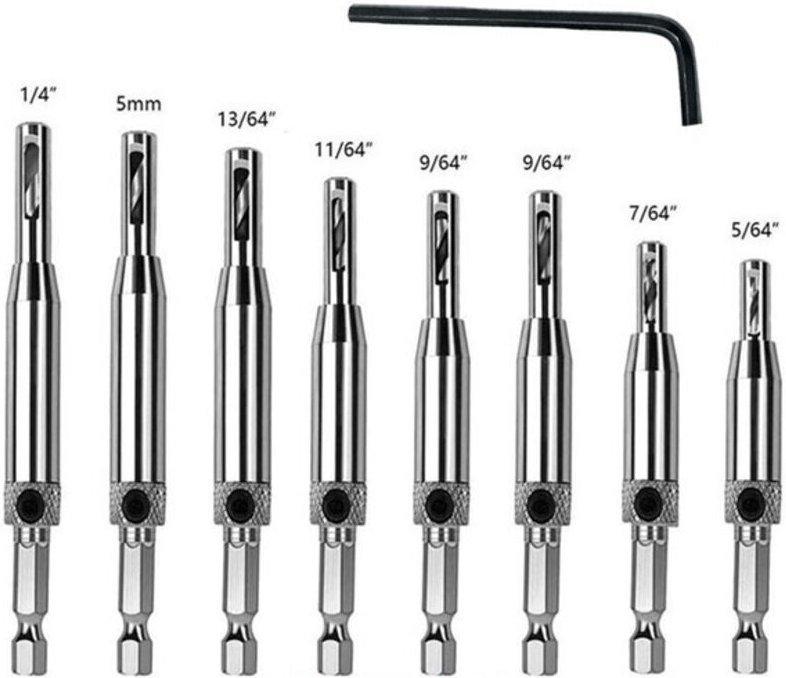 Set mit 8 Zentrierbohrern, selbstzentrierendem Scharnierkegel, Körner, Holzbearbeitungswerkzeug für Schranktüren 5/64'' ...