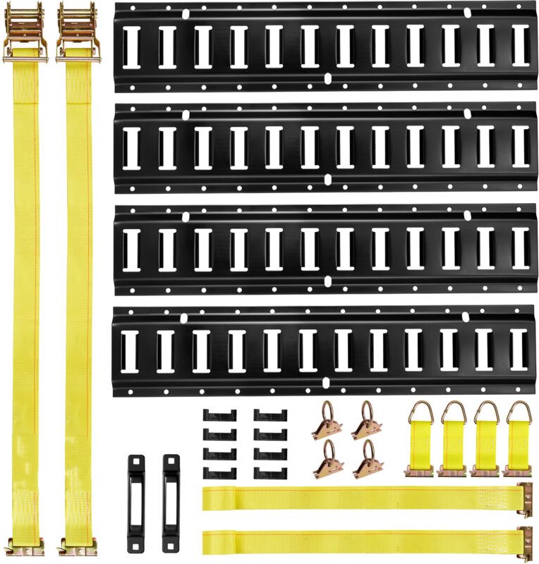 Mophorn E-Track-Zurrschienen-Set, 4er-Pack 0,6 m Schienen, 20-teilig, inkl. 2 Ratschengurten, 4 O-Ringen, 4 Zurrgurten m...