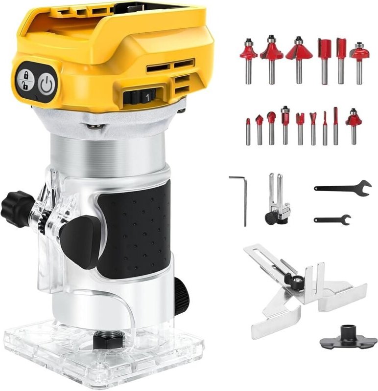 Dewalt 18V 1300W Akku-Oberfräse, kompatibel mit Akku, Einhandbedienung, 6 Geschwindigkeiten, 28.000 U/min, ideal für Hol...