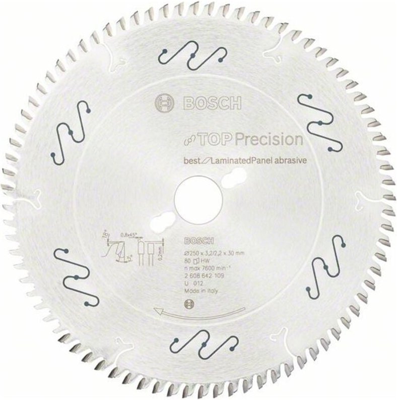 Bosch - Kreissägeblatt Top Precision Best for Laminated Panel Abrasive 250x30x3,2 mm, 80