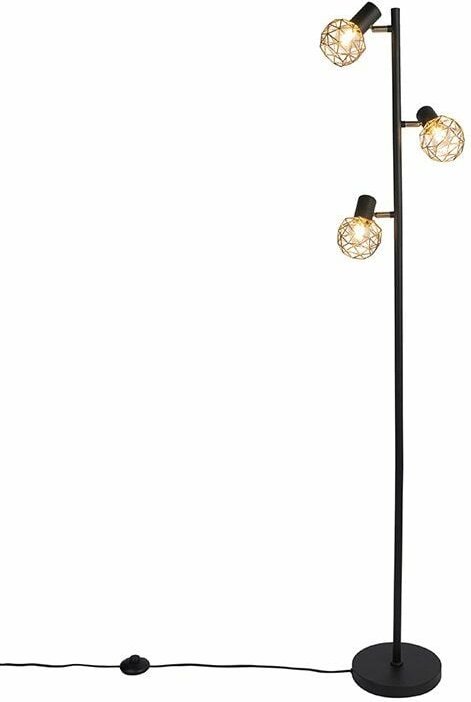 Design Stehleuchte schwarz mit Gold 3-Licht verstellbar - Mesh