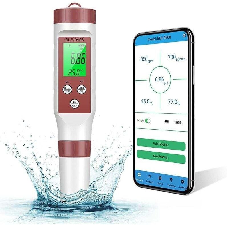 PH-Tester Elektronisches Messgerät Bluetooth 7-1, ATC Wasserqualitätstester/PH/TDS/EC/ORP/SG (Genauigkeit 0,01), automat...