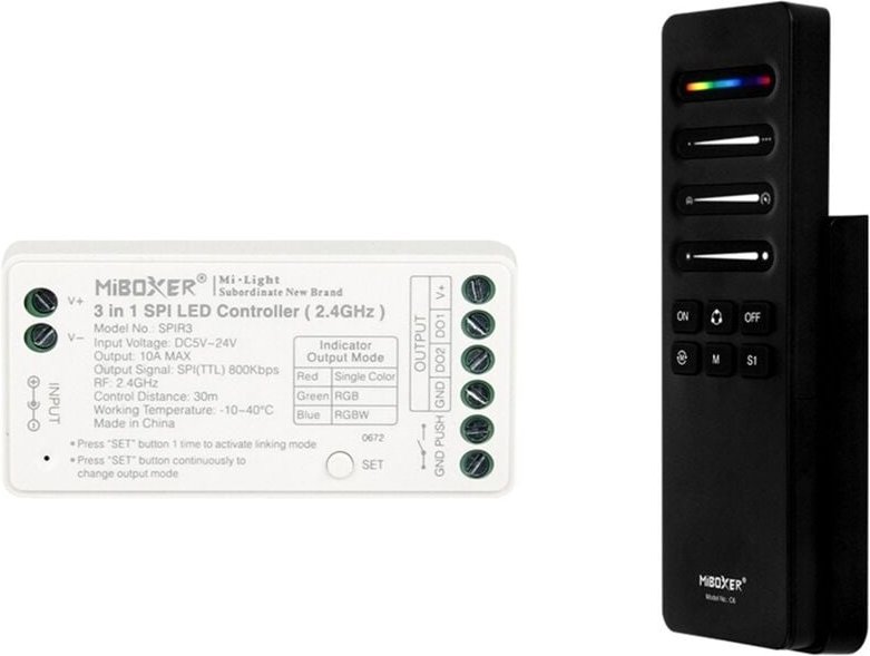 Digitaler SPI Controller 3 in 1 für einfarbige/RGB/RGBW LED Streifen mit MiBoxer SPIR3 + C6 Fernbedienung Einfarbig / RG...