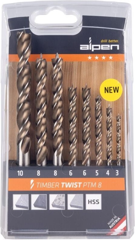 Alpen - Holzspiralbohrersatz timber twist 8-teilig 1x ø 3, 4, 5, 10 mm, 2x ø 6, 8 mm