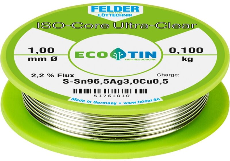 Thumbnail - Felder ISO-Core "Ultra Clear" SAC305 Lötzinn Spule Sn96,5Ag3Cu0,5 0.100 kg 1 mm