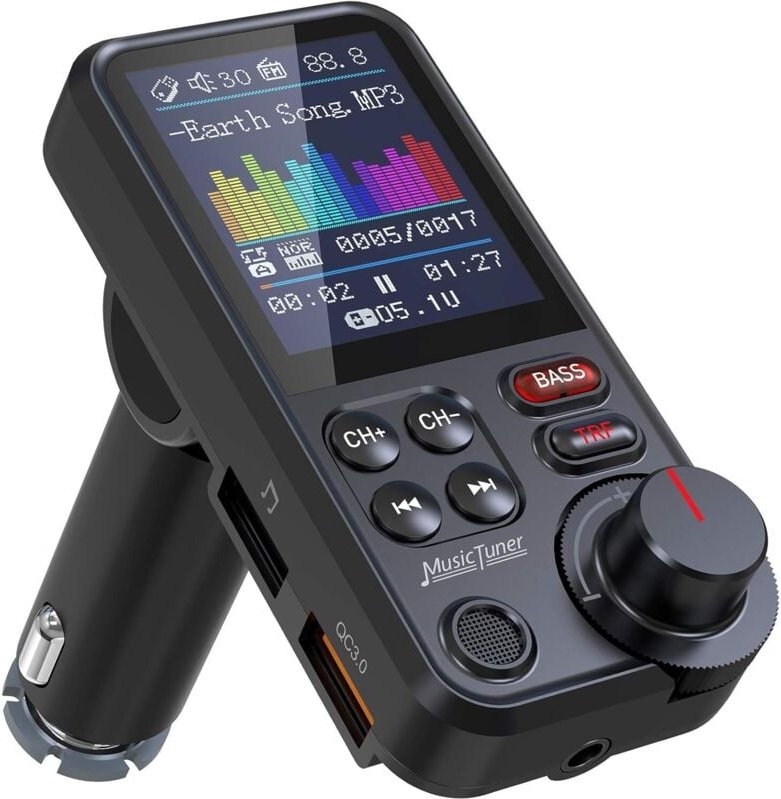 FM-Bluetooth-Transmitter fürs Auto, Bluetooth-Autoadapter mit starkem Mikrofon und 1,8-Zoll-Farbbildschirm für Freisprec...