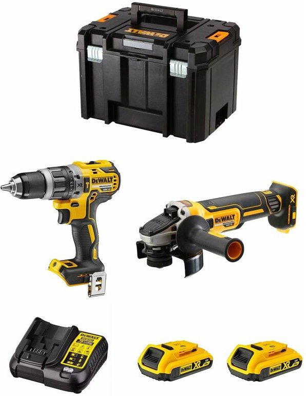 Dewalt - Kit DWK208 (DCD796 + DCG405 + 2 x 2,0 Ah + DCB107 + tstak vi)
