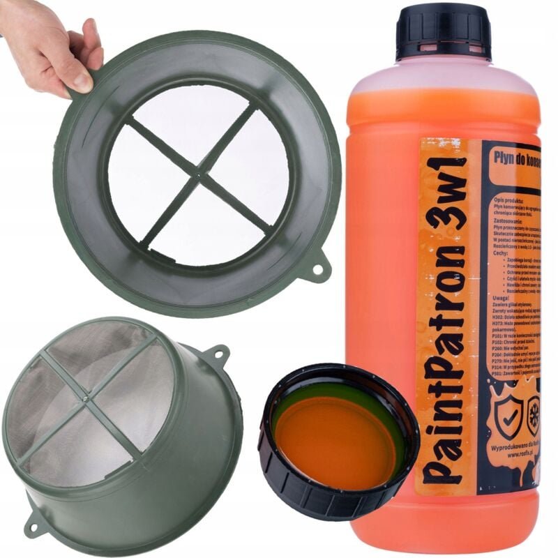 Rosfix Wartungs- und Reinigungsflüssigkeit für das Lackiergerät Rosfix PaintPatron 3in1 1L + Rosfix Schwarzes Sieb zum A...