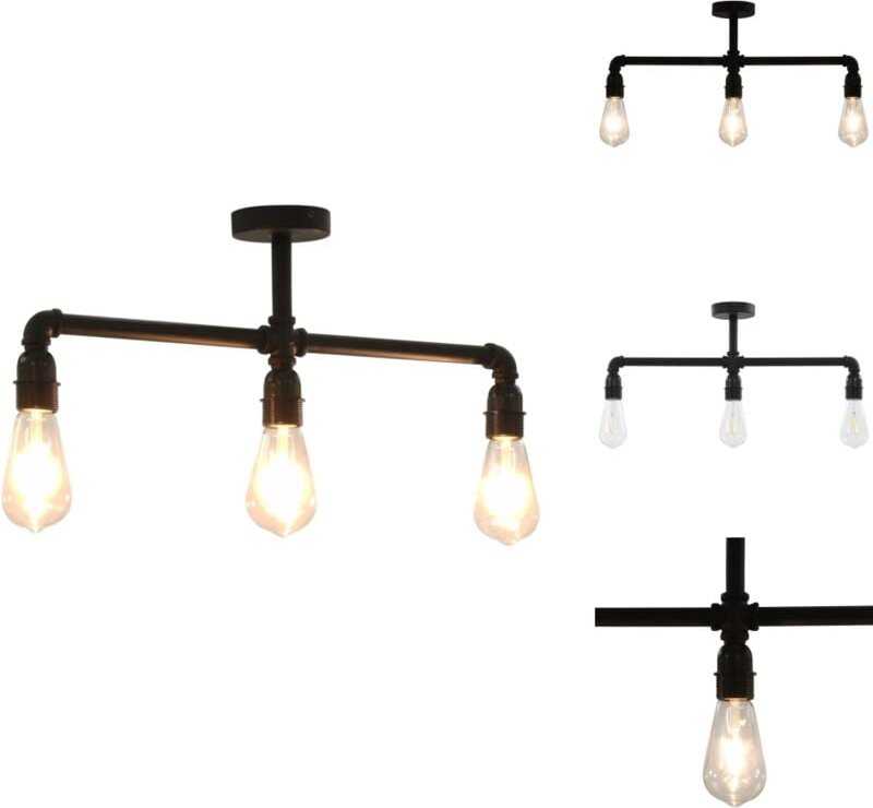 Vidaxl - Deckenleuchte Schwarz 3 x E27-Fassungen - Steampunk Lampe - Deckenlampe Schwarz - Wohnzimmer Deko - Industrie S...