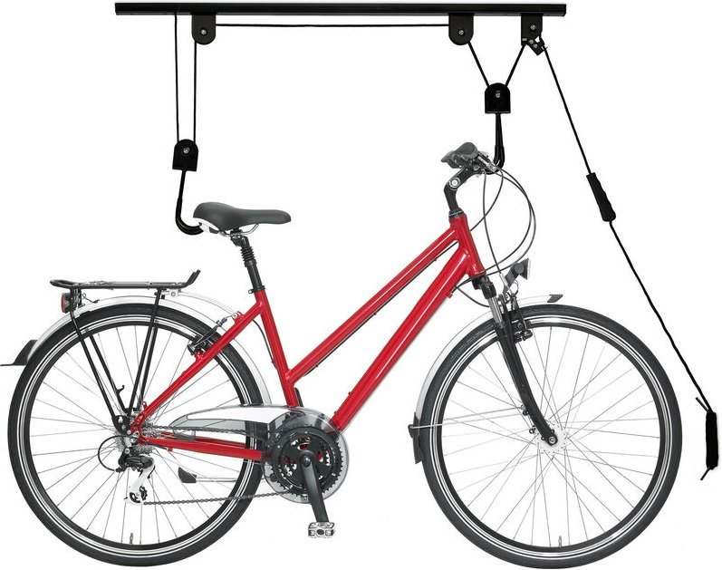 Relaxdays - Fahrradlift, bis 34 kg, Deckenlift mit Seilzug, Stahl, für Garage & Keller, Fahrrad Deckenhalterung, schwarz