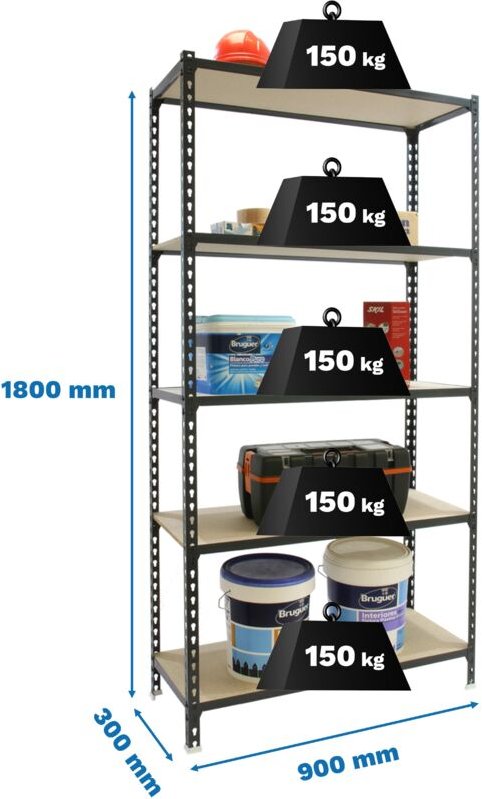 Simonrack Leichte schwarze Mattregal 5 Regale