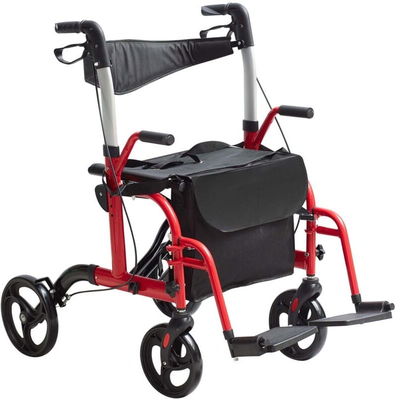 Mophorn 2-in-1-Rollator und Transportstuhl für Senioren, zusammenklappbare Rollator-Rollstuhl-Kombination mit Fußstützen...