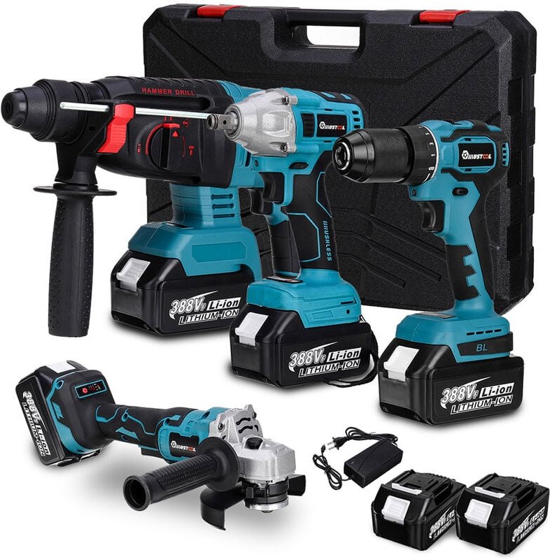 4 IN 1 Multi Power Tool Kit Bürstenloser Winkelschleifer Bohrhammer mit 2 Batterien