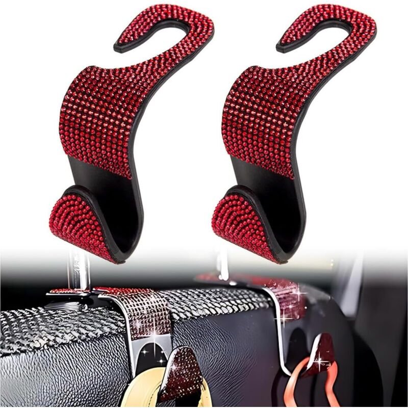CCYKXA Kopfstützenhaken für Autositze, 2 Stück, Autositz-Rückenlehnenhaken, Auto-Aufbewahrungshaken, Strass-Auto-Innenau...