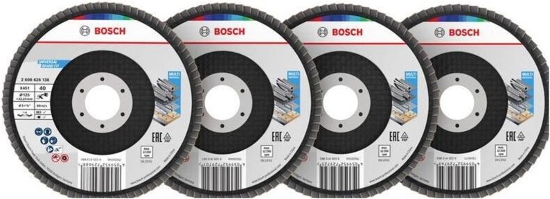 Bosch X451 Fächerschleifscheiben Set, 125 x 22,23 mm, K40/K60/K80/K120, Z29, 60-tlg.